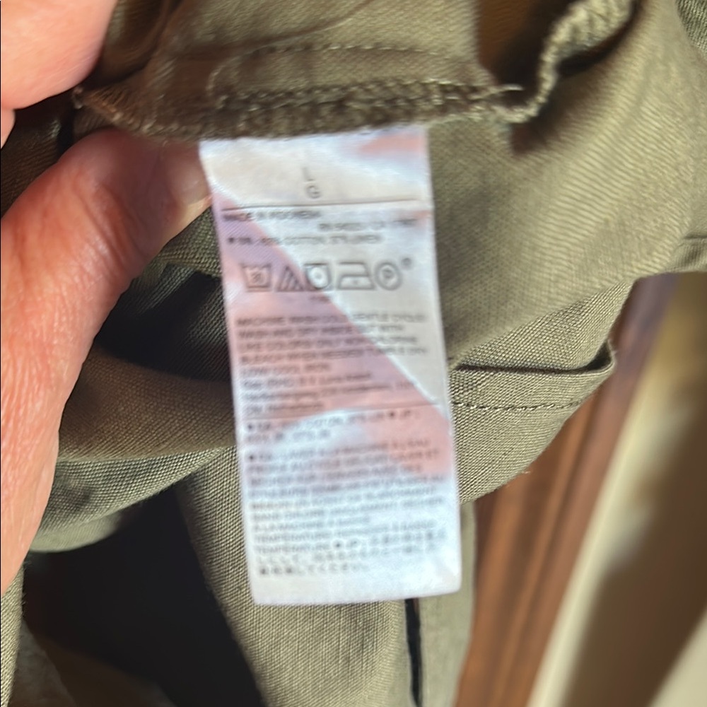 NWT Banana Republic Khaki Green Belted Button-Up Knee Length Dress, size Large - Picture 6 of 6